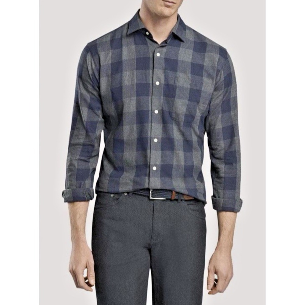 Peter Millar Men XL Mountainside Kenton Buffalo Check Sport Shirt MF19W79CFL Nav